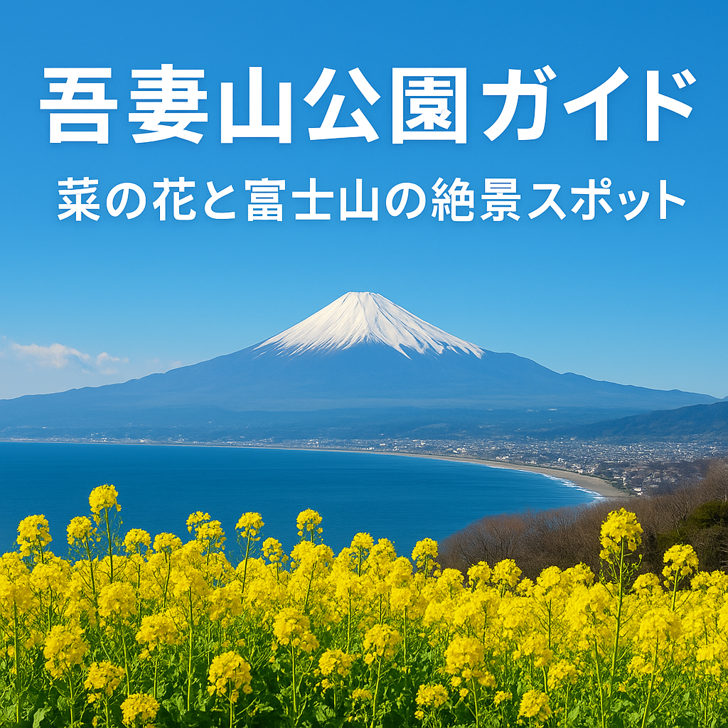 菜の花と富士山、相模湾を望む二宮町・吾妻山公園の展望台からの絶景をイメージしたアイキャッチ